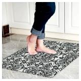 Cosilyt 1/10 Inch Ultra Thin 24\"Ã35\" Large Front Door Mat Indoor Entrance Inside Non Slip, Waterproof Rubber Kitchen Mat and Interior Home Washable Door Mat, Boho Grey