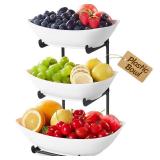 Lifewit Plastic Fruit Bowl Basket for Kitchen Countertop, 3 Tier Fruit Holder with Black Metal Stand, Serving Tray for Food, Vegetable, Cake, Dessert in Party