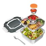 WWMFS Salad Container for Lunch: 64oz Salad Bowl with Included Spork, 4-Section Bento Tray & Sauce Pot