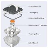 WWMFS Salad Container for Lunch: 64oz Salad Bowl with Included Spork, 4-Section Bento Tray & Sauce Pot