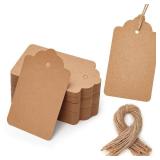 SallyFashion 100pcs Gift Tags with String Attached, 1.7 x 2.8 inch Kraft Paper Hang Tags for Clothes DIY Crafts Wedding Holiday (Brown)