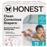 The Honest Company Clean Conscious Diapers for Delicate Skin, Up to 100% Leakproof Hypoallergenic Fragrance-Free Baby Diapers, Girl Prints, Club Box, Size 2 (12â18 lbs), 72 Count (Prints May Vary