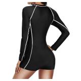 Daci Women Long Sleeve Rash Guard One Piece Boyleg Swimsuit Zipper Surfing Bathing Suit UPF 50+ Black White S