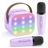 YLL Mini Karaoke Machine with 2 Wireless Microphones, TOP Kids Gifts for Girls Ages 3, 4, 5, 6, 7, 8, 9, 10, 11, 12 +Years Old, 4-12th Birthday Toy Gift for Girls Boys Party (Purple)