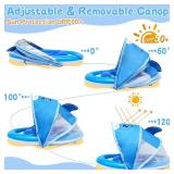 ââAMENON Dolphin Inflatable Baby Pool Float for Toddlers 6-36 Months with UPF50+ 4 Stage Adjustable Sun Canopy, Non-Flip Safety Seat, Dual Air Chambers, Infant Swim Training Float for Pool