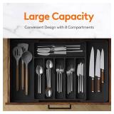 Lifewit Large Silverware Drawer Organizer, Expandable Utensil Tray for Kitchen, BPA Free Flatware and Cutlery Holder, Adjustable Plastic Storage for Spoons Forks Knives, Large, Black
