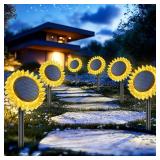 Solar Garden Lights - Upgraded Solar Sunflower Light, Ground/Wall 2 In 1, Solar Outdoor Lights Waterproof IP67,Garden Yard Patio Backyard Pathway Landscape Fence Wall Decoration, Warm White(6 Pack)