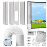 Portable AC Window Vent Kit, Adjustable Vertical/Horizontal Sliding Window Kit Plate for AC Unit, Seamless Portable AC Window Seal With 5.9 Inch Diameter, 59 Inch Length Exhaust Hose