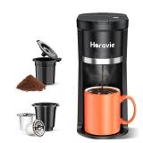 Horavie Small Single Serve Coffee Maker, Fast Brew One Cup Coffee Machine for K Cup and Grounds, 6 to 12 oz. Brew Sizes, Capsule Coffee Machine with Descaling Reminder and Viewing Tank, Black