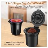 Horavie Small Single Serve Coffee Maker, Fast Brew One Cup Coffee Machine for K Cup and Grounds, 6 to 12 oz. Brew Sizes, Capsule Coffee Machine with Descaling Reminder and Viewing Tank, Black