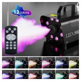 Smoke Machine, Fog Machine Halloween Indoor- 3 Stage LED Lights with 13 Colors & Strobe Effect, Automatic Smoke Machine for Party Wedding Holiday, 500W with Receiver and Wireless Remote Controls Pre O