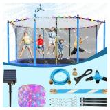 Lyromix Trampoline Accessories Kit, Trampoline Sprinkler, 50FT Solar Lights and Stakes, Non-Damaging to Net, Features 8 Light Modes, Compatible with 8 10 12 14 15 16FT Trampolin