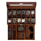 DAMAGE SEE PHOTOS ProCase Watch Box for Men, 12 Slot Mens Watch Case With Drawer, Watch Display Case With Glass Lid, 2-Layer Watch Holder Organizer, Jewelry and Watch Storage for Men Women -12Slot, Es