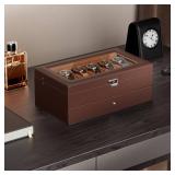 DAMAGE SEE PHOTOS ProCase Watch Box for Men, 12 Slot Mens Watch Case With Drawer, Watch Display Case With Glass Lid, 2-Layer Watch Holder Organizer, Jewelry and Watch Storage for Men Women -12Slot, Es