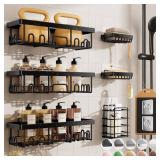 Veken Rustproof & Waterproof Shower Caddy 6-Pack, No Drilling Adhesive Shelves Rack with Soap Holder, Large Capacity Bathroom Organizers and Storage, Wall-Mounted Kitchen & Home Decor