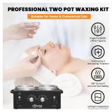 Professional Hair Removal Kit - Wax Warmer Machine with Double Pot, Large Capacity for Spa Salon and Home Use, Non-Stick Easy Clean Pots, 50 Sticks & 20 Collars (Black)