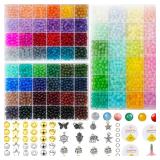 BEADS ONLY,NO CHARMS 72 Colors 6mm Glass Beads for Jewelry Making,3000PCS+ Round Crystal Glass Beads Bracelet Making Kit with Accessories, Bead Starter Kit Crafts Gifts Set Suitable for Teen Adults