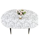 LIBERECOO Oval Tablecloth Vinyl Fitted Elastic Edge with Flannel Backing - Fits 48 x 68 Inch Oval Table - White Marble Pattern - Waterproof Wipeable Table Cover