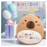 TITQWOP Capybara Birthday Plush 14in Stuffed Animal Pillow Cute Happy Birthday Capybara Gifts for Kids Boys Girls (Birhtday Capybara Plush Pillow)