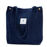 Corduroy Tote Bag Cute Tote Bags for Women Shoulder Bag with Inner Pocket for Work Beach Travel and Shopping Grocery (Dark Blue)