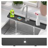 30 inch Kitchen Sink Splash Guard, Silicone Faucet Splash Guard, Large Size Silicone Sink Mat for Kitchen Bathroom, Faucet Handle Drip Catcher Tray (Black)