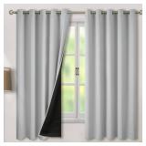 BGment Thermal Insulated 100% Blackout Curtains for Bedroom with Black Liner, Double Layer Full Room Darkening Noise Reducing Grommet Curtain (60 x 63 Inch, Light Grey, 2 Panels)