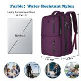 MATEIN Large 45L Travel Backpack for Women, Airline Approved Carry on Backpack with USB Port & Shoe Compartment, Water Resistant Luggage College Overnight Weekender Travel Bag Fit 18\" Laptop, Purple