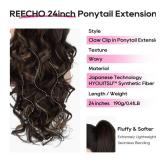 REECHO Ponytail Extension, 24\" Claw Clip in Long Curly Wavy Ponytail Hair Extension Jaw Clip on Pony Tails Hairpiece for Women - Dark Chocolate Brown with Highlights