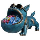 BROKEN FOOT. STILL STAND UP Pug French Bulldog Statue Key Bowl for Entryway Table and Candy Bowl Dish for Office Desk Funny Coffee Table Retro Blue Resin Statues for Home Decor as Gifts with a Storage