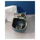 BROKEN FOOT. STILL STAND UP Pug French Bulldog Statue Key Bowl for Entryway Table and Candy Bowl Dish for Office Desk Funny Coffee Table Retro Blue Resin Statues for Home Decor as Gifts with a Storage