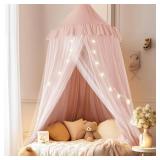 Bed Canopy with Star Lights, Double Layer Canopy for Bed, Princess Play Tent for Girls Room, Breathable Canopy Bed Curtain for Children Reading Nook, Machine Washable Canopy, 25.6
