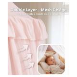 Bed Canopy with Star Lights, Double Layer Canopy for Bed, Princess Play Tent for Girls Room, Breathable Canopy Bed Curtain for Children Reading Nook, Machine Washable Canopy, 25.6