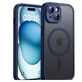 TOCOL Magnetic for iPhone 15 Case, Upgraded Full Camera Protection, Compatible with Magsafe, Drop Protection, Translucent Matte Back Bumper Phone Cover 6.1-Inch (Dark Blue)