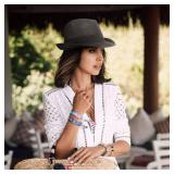 DRESHOW Women Straw Sun Hat Short Brim Panama Travel Fedora Beach Cap Roll Up Summer Hat for Men UPF 50+