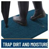 OLANLY Dog Door Mat for Muddy Paws 30x20, Absorbs Moisture and Dirt, Absorbent Non-Slip Washable Doormat, Quick Dry Chenille Mud Mat, Entry Indoor Entryway Carpet for Inside Floor, Atlantic Blue