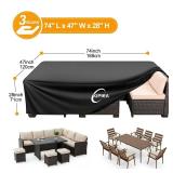 Kipiea Patio Furniture Covers Waterproof Winter, Heavy-Duty Outdoor Furniture Set Covers for Table Chairs, Anti-UV, No Tears or Fading (74\" L x 47\" W x 28\" H)
