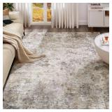 UERMEI 5x7 Area Rug Living Room Rugs - Washable Neutral Modern Abstract Soft Thin Large Rug Indoor Floor No Slip Rug Carpet for Bedroom Under Dining Table Home Office Decor - Brown Grey