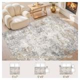 UERMEI 5x7 Area Rug Living Room Rugs - Washable Neutral Modern Abstract Soft Thin Large Rug Indoor Floor No Slip Rug Carpet for Bedroom Under Dining Table Home Office Decor - Brown Grey
