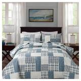 3 Piece Plaid Quilt Set Queen Size Country Patchwork Bedding Quilt Lightweight Reversible Bedspread Coverlet with Sham Soft All Season Bed Coverlet Set, 1 Quilt 2 Pillow Shams