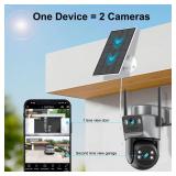 PRE OWNED 4K Solar Security Cameras Wireless Outdoor, 2.4G/5Ghz WiFi 6,Cameras for Home Security, Dual Lens Solar Camera with Auto Tracking, PIR Human Detection, 8MP Color Night Vision, Spotlight Sire