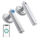 IRONZON Fingerprint Door Lock Smart Door Lock with App/Code/Backup Key/Fingerprint Smart Door Knob with Handle for Home Hotel Office Apartment Bedroom Silver
