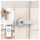 IRONZON Fingerprint Door Lock Smart Door Lock with App/Code/Backup Key/Fingerprint Smart Door Knob with Handle for Home Hotel Office Apartment Bedroom Silver