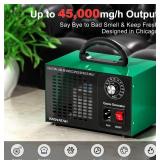 Ozone Generator 45,000mg/h, Industrial/Home O3 Air Purifier Deodorizer for Areas of 2500 Square Feet - High Capacity Ozone Machine Air Ionizer Odor Clean for Rooms, Smoke, Cars, Pets (Green)