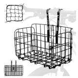 Front Bike Basket, Folding Bicycle Basket Removable Separate Adjustable Front Basket for Bicycle Rear Metal Wire Hanging Handlebar Bicycle Basket, Black