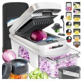 Mueller Pro-Series All-in-One, 12 Blade Mandoline Slicer for Kitchen, Food Chopper, Vegetable Slicer and Spiralizer, Cutter, Dicer, Grater, Kitchen Gadgets Sets with Container, White Sand/Gray