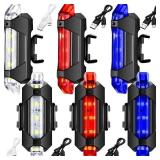6 Pieces Bike Lights for Night Riding USB Rechargeable Bicycle Light Waterproof Front Headlight and Back Taillight for Road, Mountain, Night Riding(White, Red, Blue)