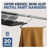 Zober Pants Hangers Non Slip - 20 Pack Open Ended Pants and Jean Hangers for Closet - Space Saving Clothes Hanger - Strong, Durable, Metal Pant Hangers (Black)