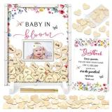 Beeveer 65 Pcs Wildflower Baby Shower Guest Book Alternatives He or She Gender Reveal Baby Shower Decorations Sign in Guest Book with Picture Frame and 60 Wooden Chip