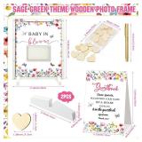 Beeveer 65 Pcs Wildflower Baby Shower Guest Book Alternatives He or She Gender Reveal Baby Shower Decorations Sign in Guest Book with Picture Frame and 60 Wooden Chip
