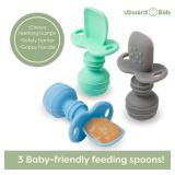 UpwardBaby Silicone Baby Spoons Self Feeding 6 Months - Feeding Essentials, Baby Led Weaning Supplies, BPA Free, Chewable Toddler Utensils with Anti Choke Barrier